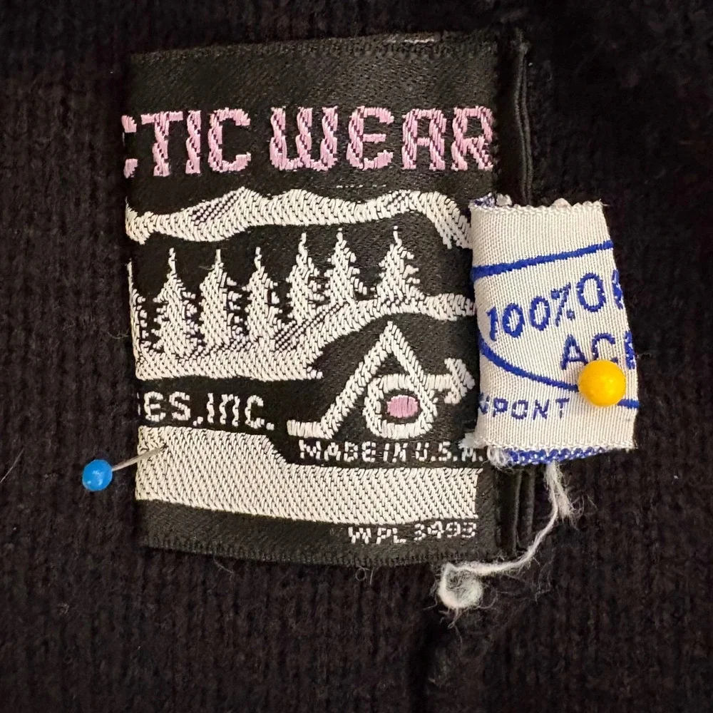 Vtg 70s Arcticwear Snowmobile Racing Sweater M 38 Black Gorpcore Moto Zip Back